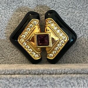 Swarovski Crystal Black Enamel Rhinestone Pin Brooch